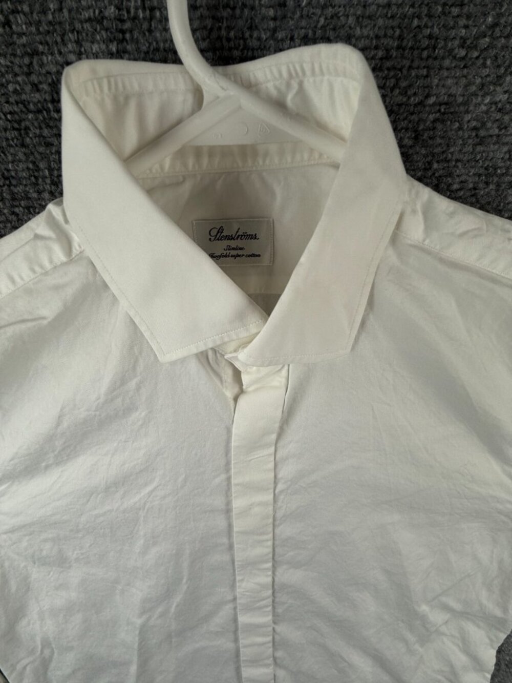 Stenstroms Button Up Shirt Men Long Sleeve White Slimline Size 16 Cotton Woven